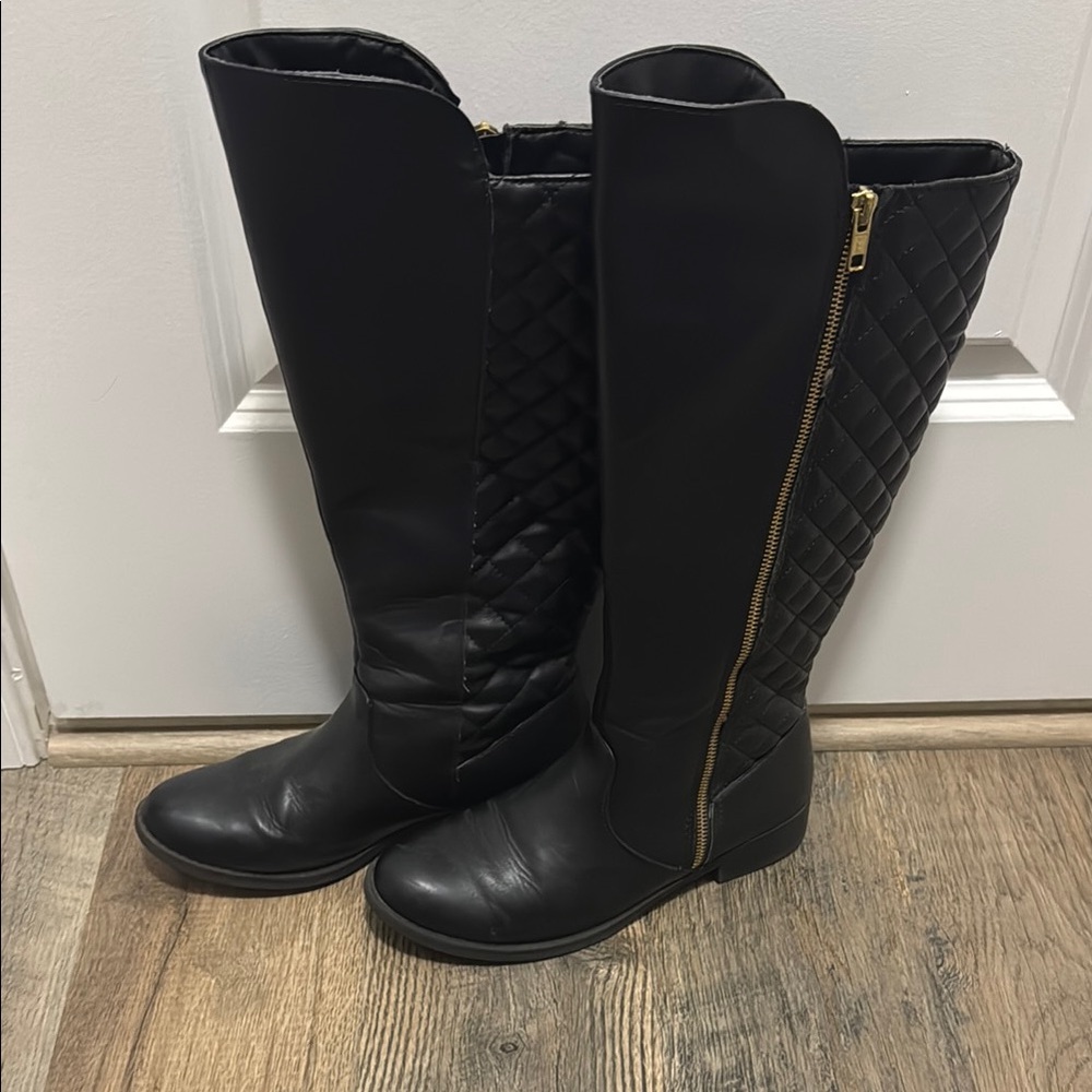 Quilted Black Knee-High Boots